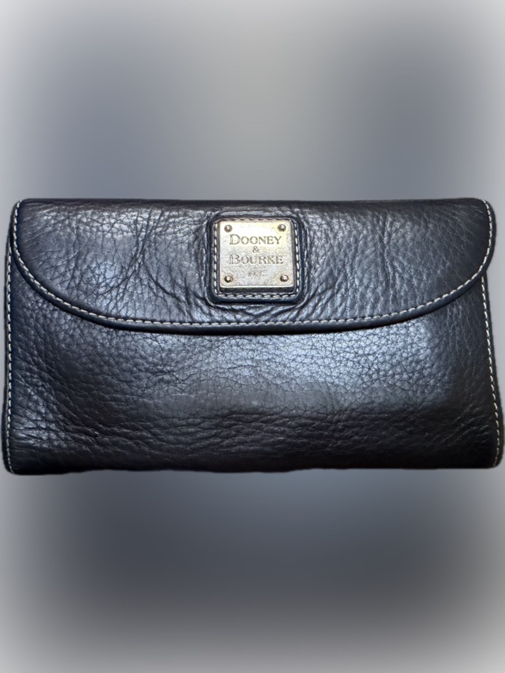 Dooney & Bourke Black Leather Wallet with Gold-Tone Logo Plate